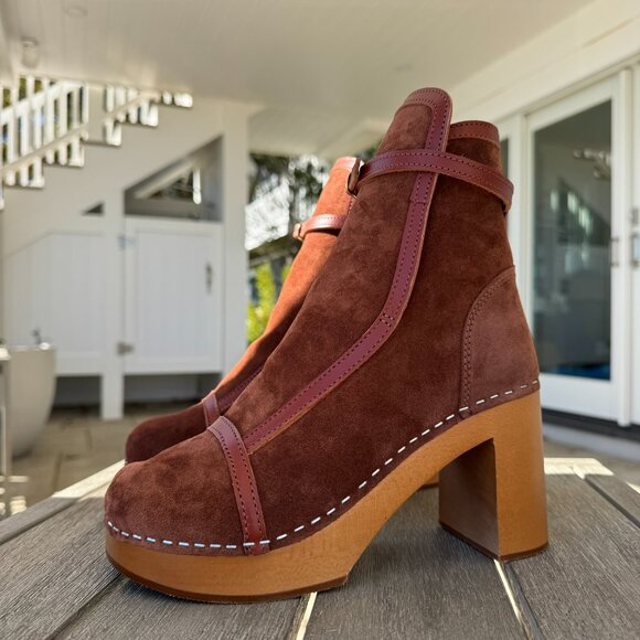 New Swedish Hasbeens Sophisticated Jodhpur Suede Clog Boots Brown EUR 39 - Picture 4 of 14